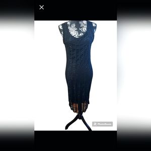 Black beaded Crochet Dress, Gothic,  Flapper sz large